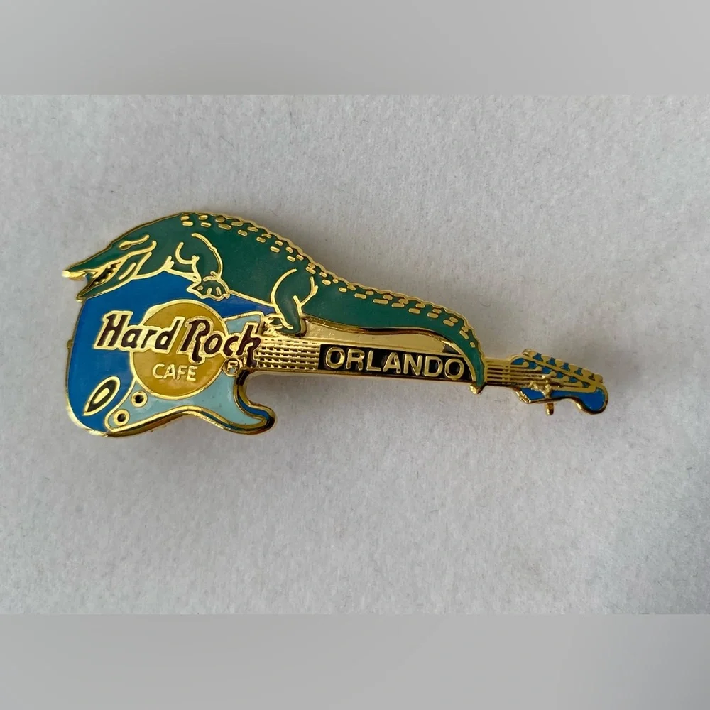 Hard Rock Cafe Orlando Collector Pin Blue Guitar With Alligator